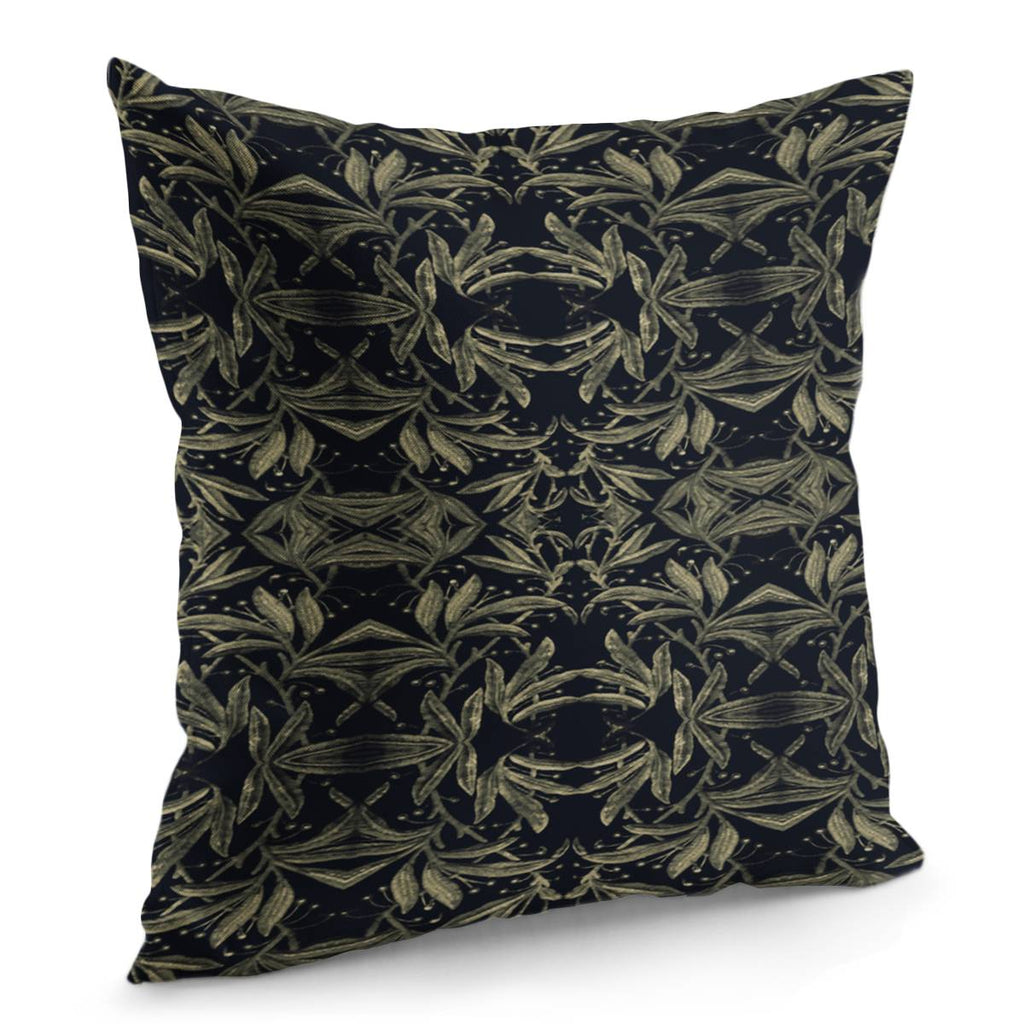 Stylized Golden Ornate Nature Motif Print Pillow Cover