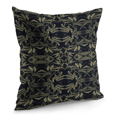 Image of Stylized Golden Ornate Nature Motif Print Pillow Cover