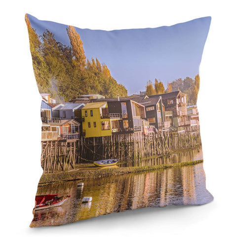 Image of Lakefront Palafito Houses, Chiloe Island, Chile Pillow Cover