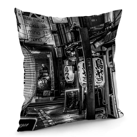 Image of Empty Alleyway Urban Night Scene Tokyo, Japan Pillow Cover