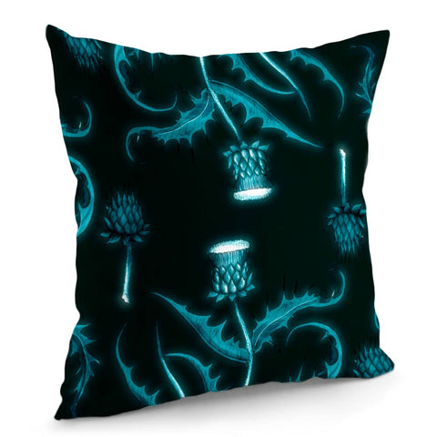 Image of Blue Thistle On Black Pillow Cover