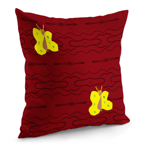 Image of Yellow Butterflies On Maroon Patterned Pillow Cover