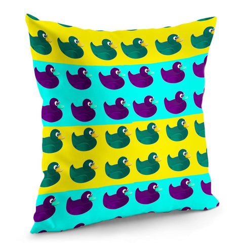 Image of Ducks On Yellow And Blue Pattern Pillow Cover