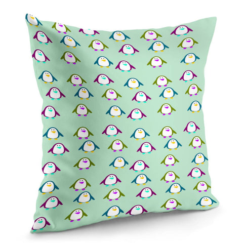 Image of Penguins On Pastel Green Pillow Cover