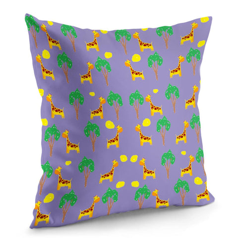 Image of Giraffe And Trees On Purple Pillow Cover