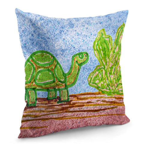 Image of Turtle And Letttuce Colored Illustration Pillow Cover