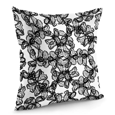 Image of Stylized Botanical Motif Black And White Print Pillow Cover