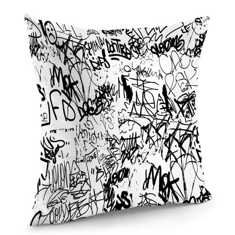 Image of Black And White Graffiti Abstract Collage Print Pattern Pillow Cover