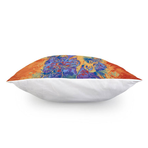 Image of Art Deco Grunge Flowers Wallpaper Orange Blue Pillow Cover