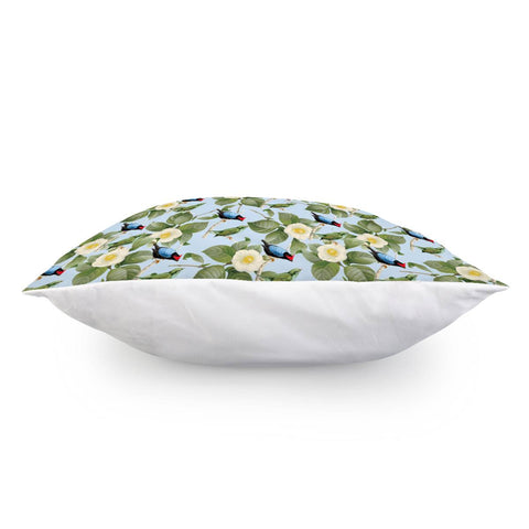 Image of White Camellia And Birds Pillow Cover