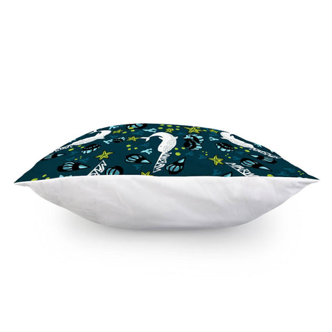 Image of Narwhal And Fonts And Bubbles And Ocean And Starfish And Seaweed Pillow Cover