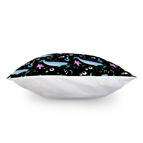 Image of Narwhal And Font And Bubbles And Starfish And Seaweed Pillow Cover