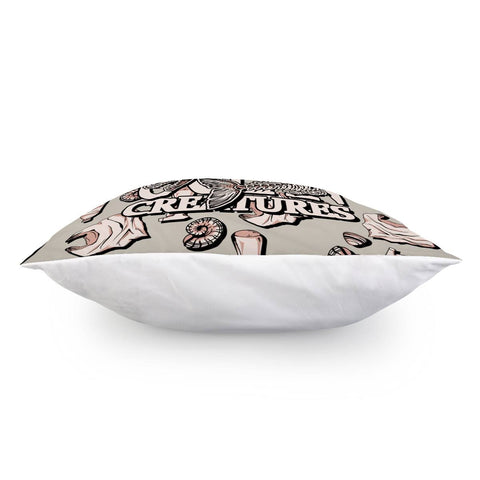 Image of Fish Bones And Plastic Trash And Fonts And Conch And Sea Shells Pillow Cover