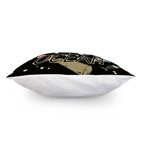 Image of Fish Bones And Plastic Trash And Fonts And Sea Shells Pillow Cover