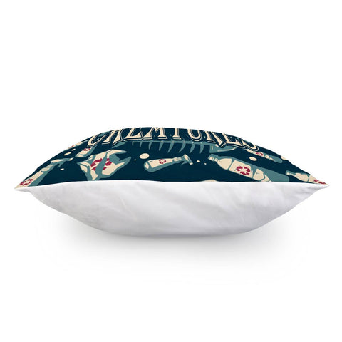 Image of Fish Bones And Plastic Trash And Fonts And Bubbles Pillow Cover