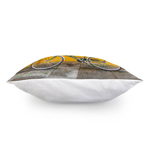 Image of Bicycle Parked At Wall, Lucca, Italy Pillow Cover