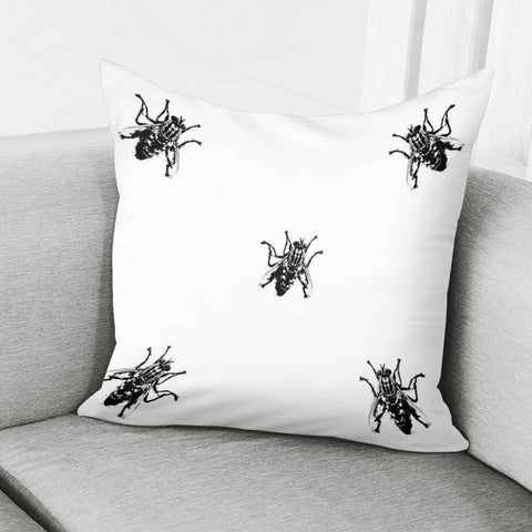 Image of Housefly Drawing Motif Print Pattern Pillow Cover