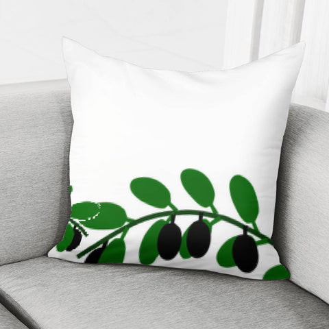 Image of Green Olive Leaves Branches White Pillow Cover