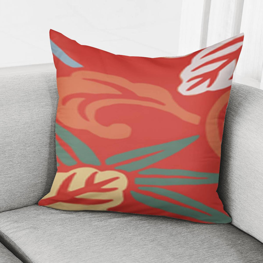 Japanese Floral Red Pattern Pillow Cover