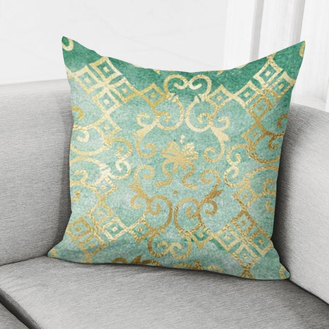 Image of Gold Damask Green Pattern Pillow Cover