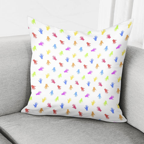 Image of Multicolored Hands Silhouette Motif Design Pillow Cover