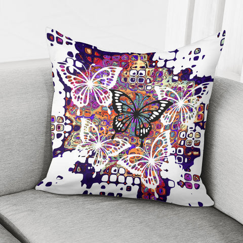 Image of Colorful Fractal Painting With White Butterflies Pillow Cover