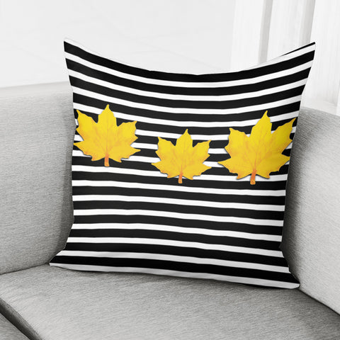 Image of Yellow Leaves Striped Pillow Cover