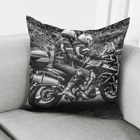 Image of Motorcycle Riders At Highway Pillow Cover