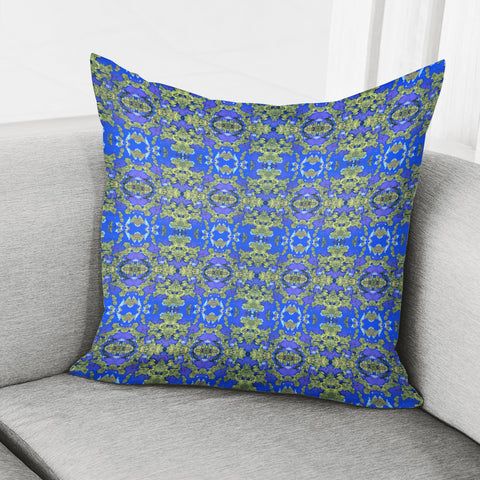 Image of Gold And Blue Fancy Ornate Pattern Pillow Cover