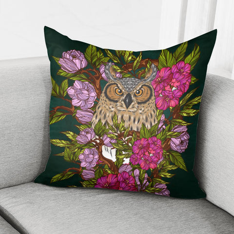 Image of Owl & Flowers Pillow Cover