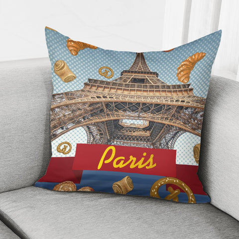 Image of Eiffel Tower & Croissant Pillow Cover