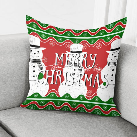 Image of Three Christmas Snowmen Pillow Cover