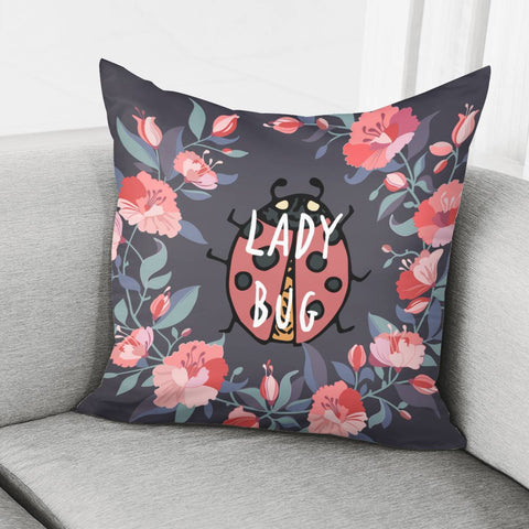 Image of Ladybugs And Flowers Pillow Cover