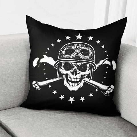 Image of Skull And Motorbike Pillow Cover