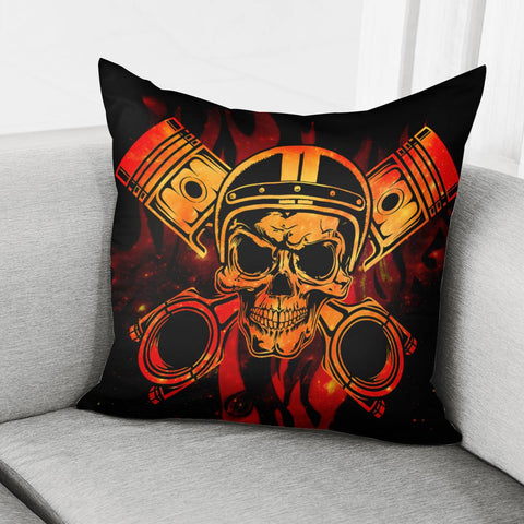 Image of Skull And Motorbike Pillow Cover