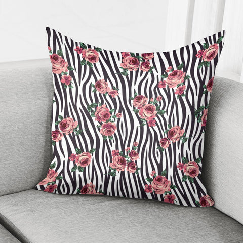 Image of Zebra Texture& Flowers Pillow Cover