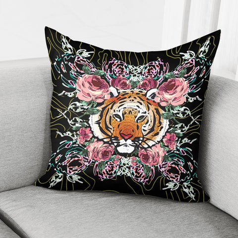 Image of Tiger & Flowers Pillow Cover