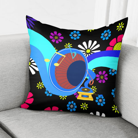 Image of Gramophone & Flowers Pillow Cover