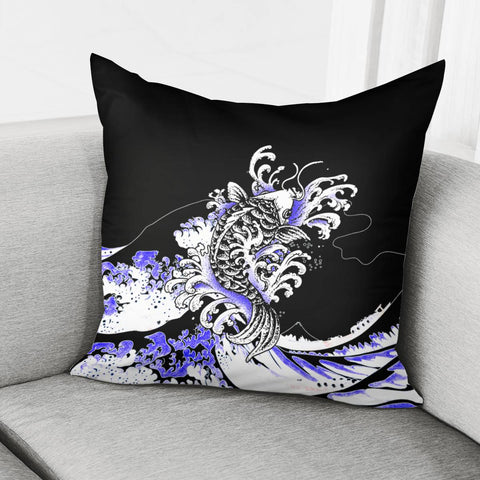 Image of The Great Wave Off Kanagawa&Koi Pillow Cover