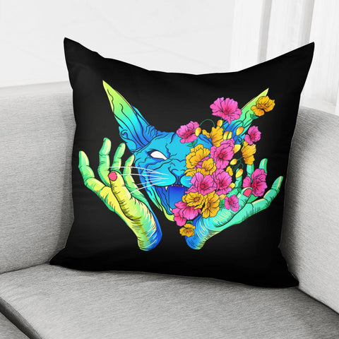 Image of Flower And Cat Pillow Cover