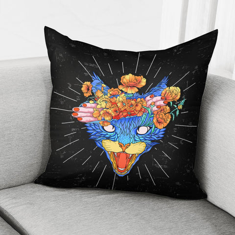 Image of Cat And Flower Pillow Cover