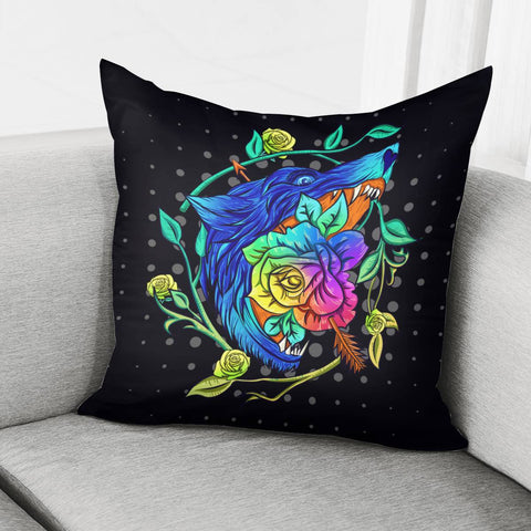 Image of Wolf And Flower Pillow Cover