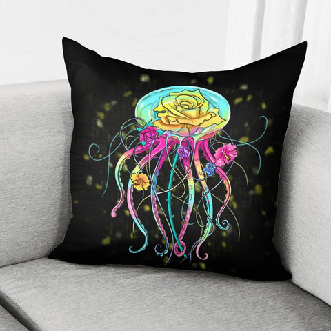 Image of Jellyfish And Flowers Pillow Cover