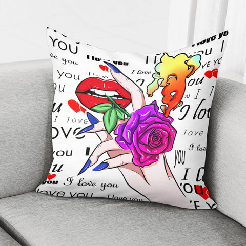 Image of Lips And Flowers Pillow Cover