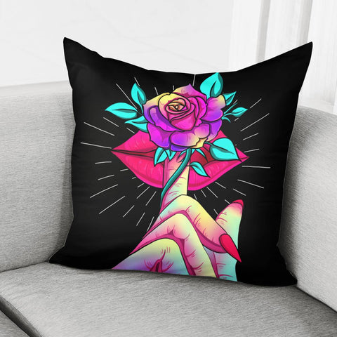 Image of Red Lips And Rose Pillow Cover