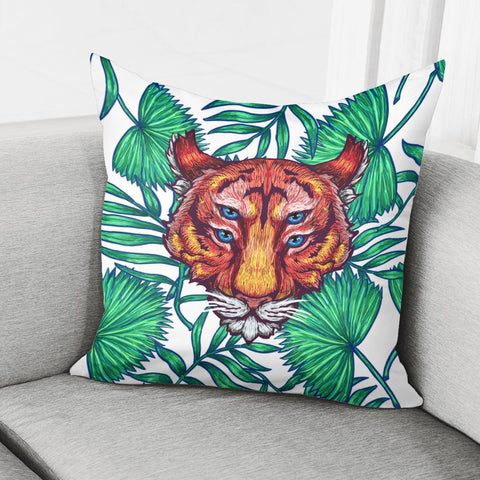 Image of Tiger & Tropical Plants Pillow Cover