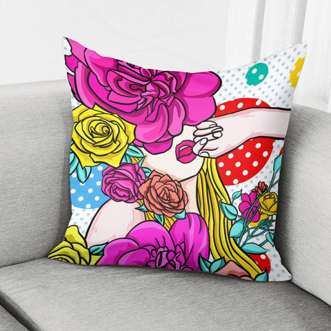 Image of Girl And Flower Pillow Cover