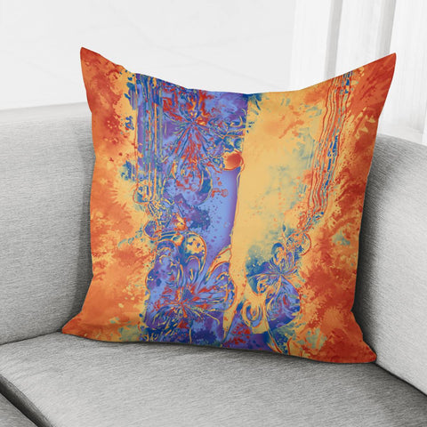 Image of Art Deco Grunge Flowers Wallpaper Orange Blue Pillow Cover