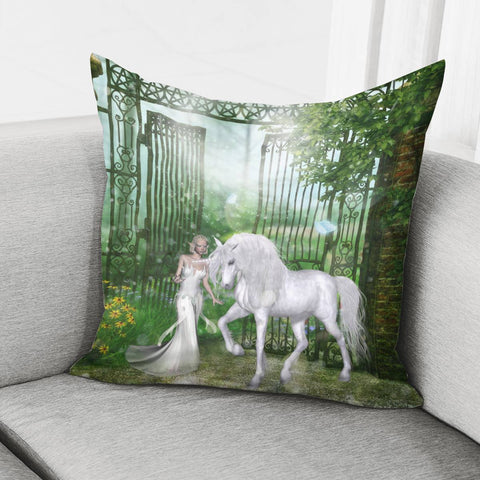 Image of Wonderful Fairy With Unicorn Pillow Cover