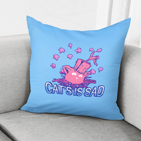 Image of Depressed Cat And Flower Pot With Fallen Leaves And Font Pillow Cover